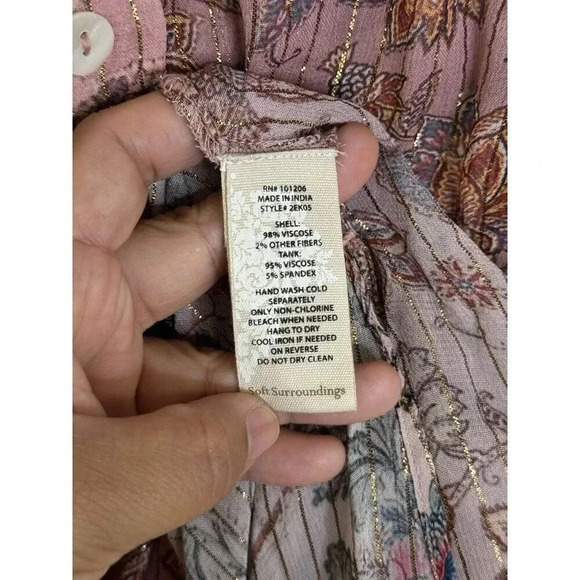 SOFT SURROUNDINGS Women Rose Floral Long Sleeve Tunic Dress Sheer Small Lagenlo - Picture 5 of 9